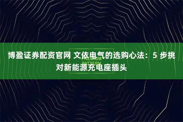 博盈证券配资官网 文依电气的选购心法：5 步挑对新能源充电座插头